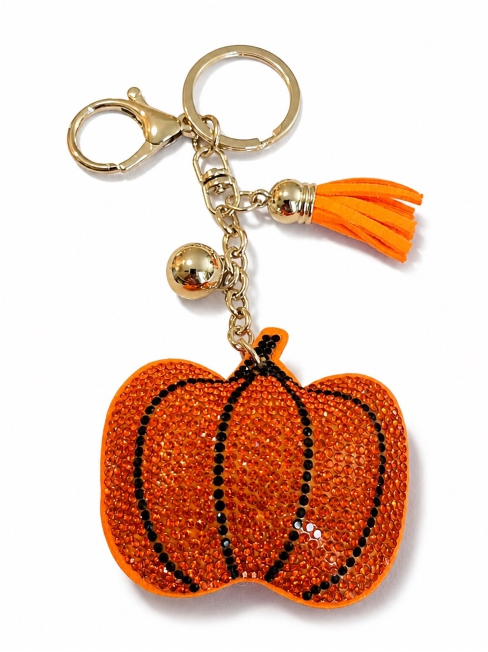 Rhinestone Pumpkin Keyring bag backpack charm crystal Halloween